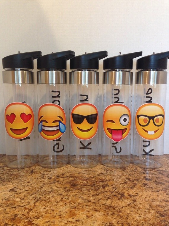 Emoji Water Bottles with name on reverse side