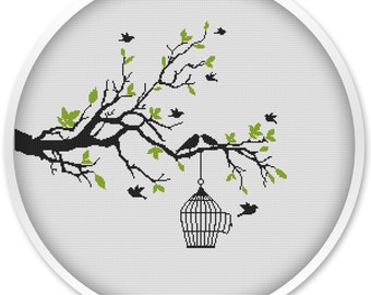 Birds Cross Stitch patterns, Tree Cross Stitch, Cross stitch PDF, Cross stitch pattern love, Birds.#020