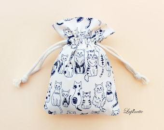 100% hand sewn! Small Cotton Bag - Cats