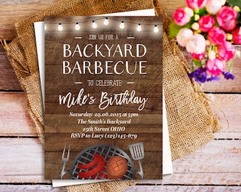 BBQ Birthday invitation, Rustic Printable BBQ Invitation, backyard summer barbecue, BBQ Surprise Birthday invitations, Picnic Invitation,