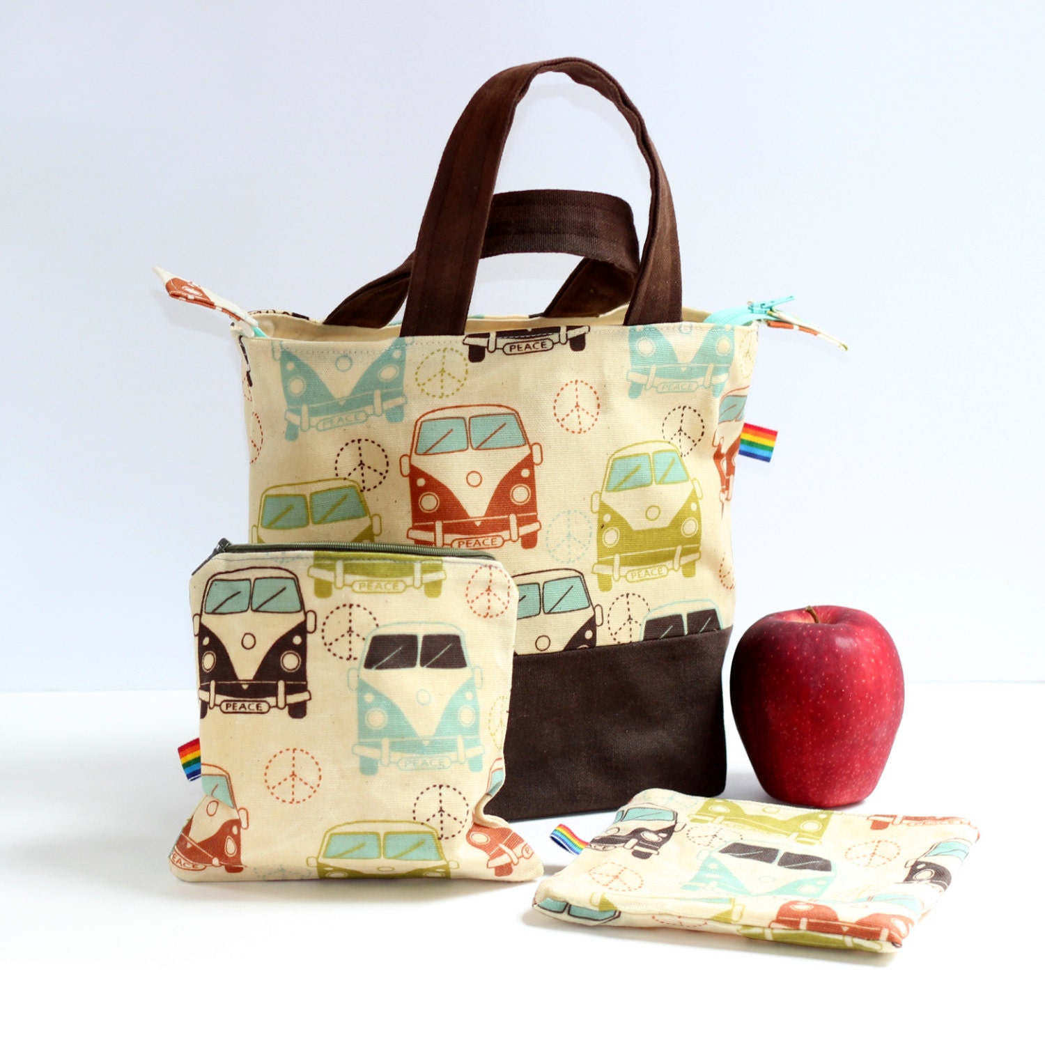 Lunch Bag with Snack Bags Bundle Gift set Waxed Canvas