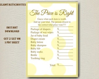 The Price is right Baby Shower Game Printable, Gender Neutral Baby Shower Games, Baby Shower Price is Right, Digital file, Baby Shower Game