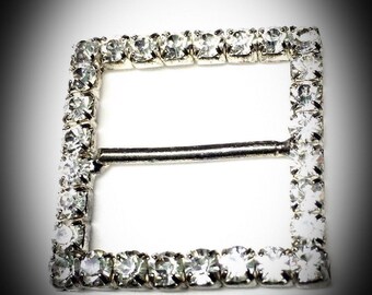 vintage rhinestone scarf slide square silver tone metal scarf slide