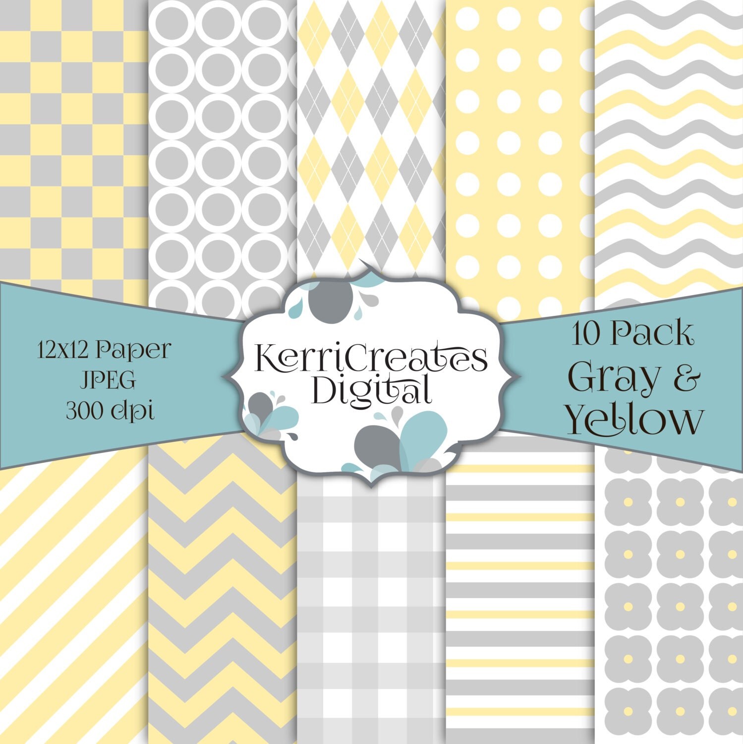 Gray & Yellow Scrapbook Paper Assorted by KerriCreatesDigital