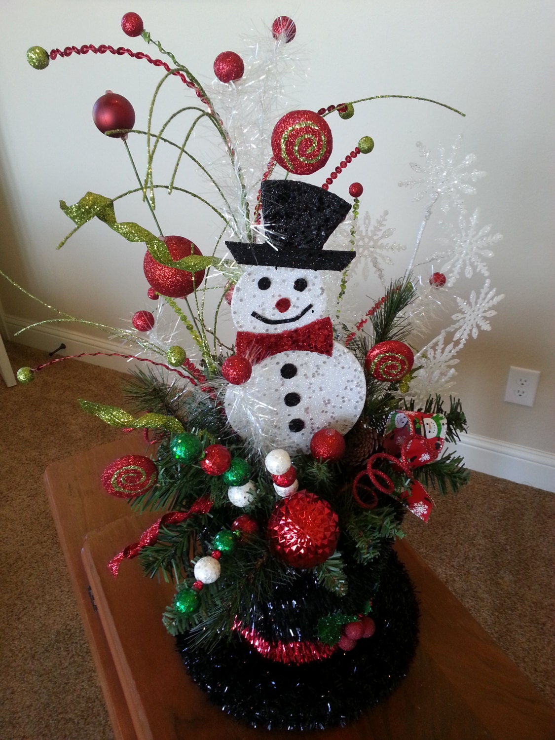 ON SALE Christmas Top Hat Artificial Arrangement by 60YearsOfLove