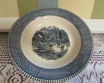 VINTAGE Currier & Ives soup bowl / Mid-Century Early Winter Soup Bowl / VTG replacement Currier Ives model Early Winter soup bowl