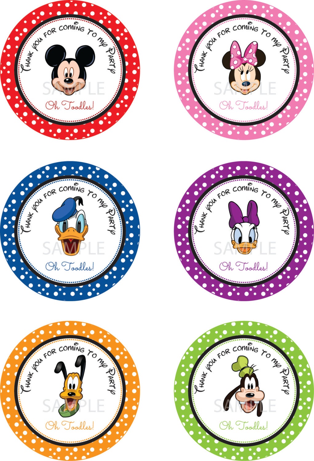 mickey mouse clubhouse thank you labels 3 round