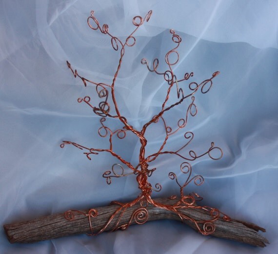 Copper Wire Tree on Driftwood by LionTreeWireArts on Etsy