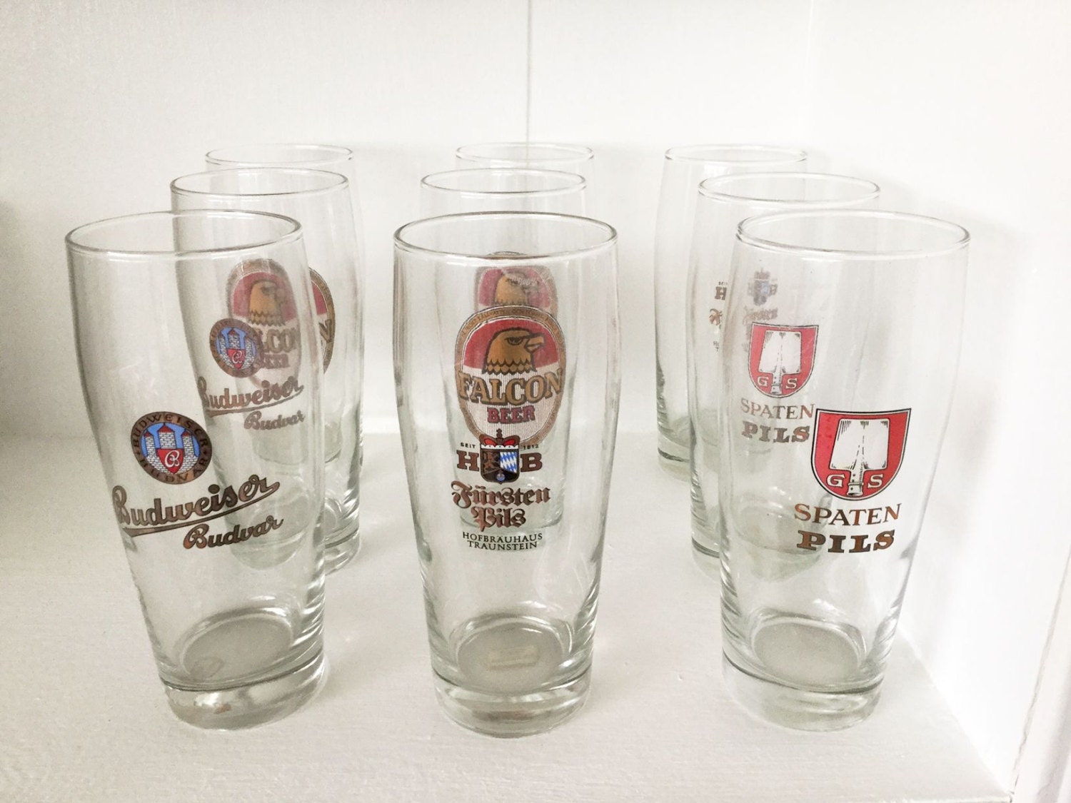 Vintage Budweiser Budvar and Falcon Beer Pint Glasses Spaten