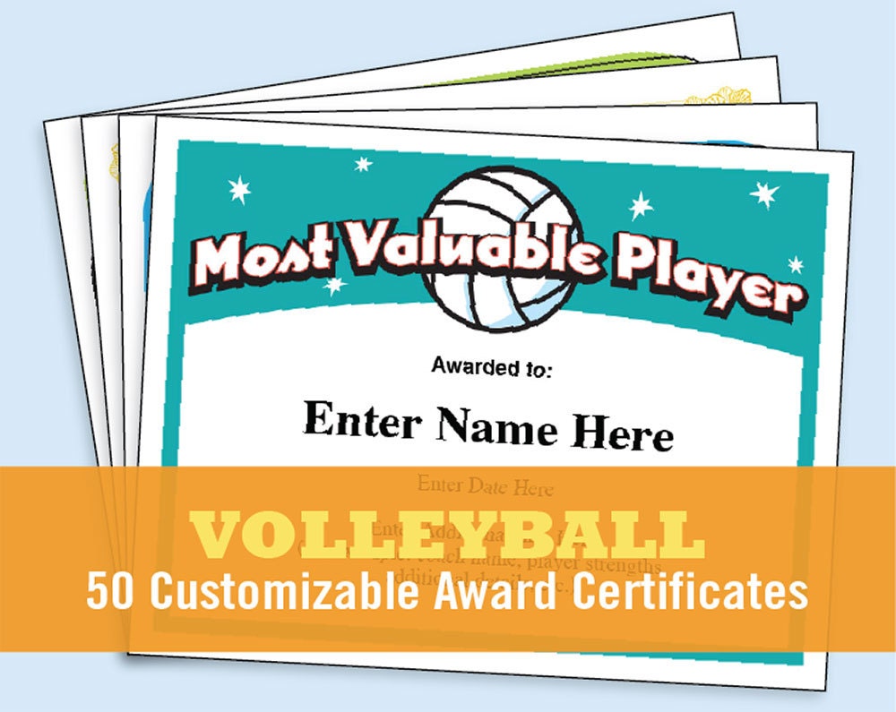 Editable Volleyball Certificate Template Printable 7C Etsy