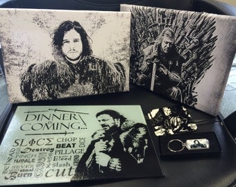 Game of Thrones Gift Set - Canvas, Coasters, Chopping Board, Keyring, Magnets