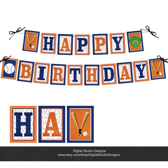 Items similar to Baseball Happy Birthday Banner - Houston Astros Colors ...