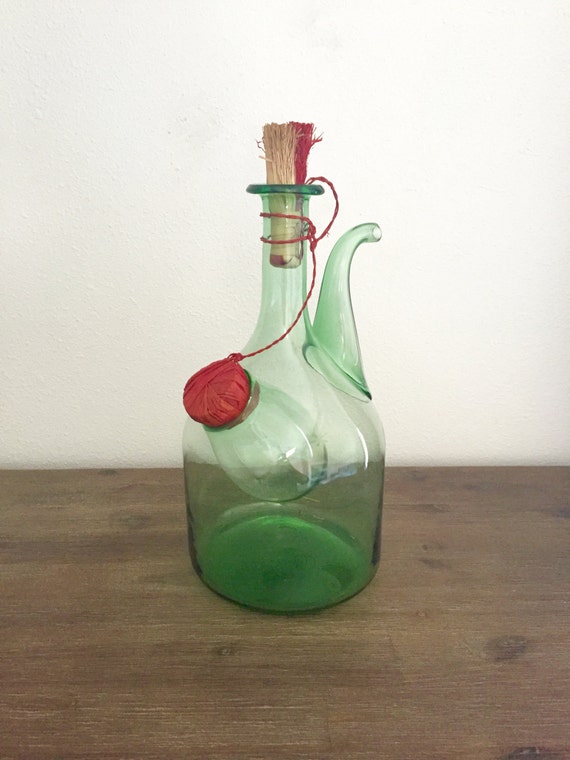 Italian Green Glass Wine Decanter with Ice Compartment