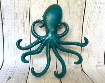 Octopus Key Hook - Teal Blue/ or Pick Color - Octopus Decor - Beach House Decor - Bathroom Wall Hooks - Coastal Wall Decor - Wall Key Holder