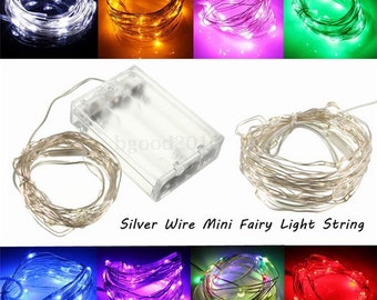 50 LED 16.4 Feet Silver Flexible Copper Wire String Fairy Light Battery Operated Purple, Blue, Green, Yellow, Red USA Seller