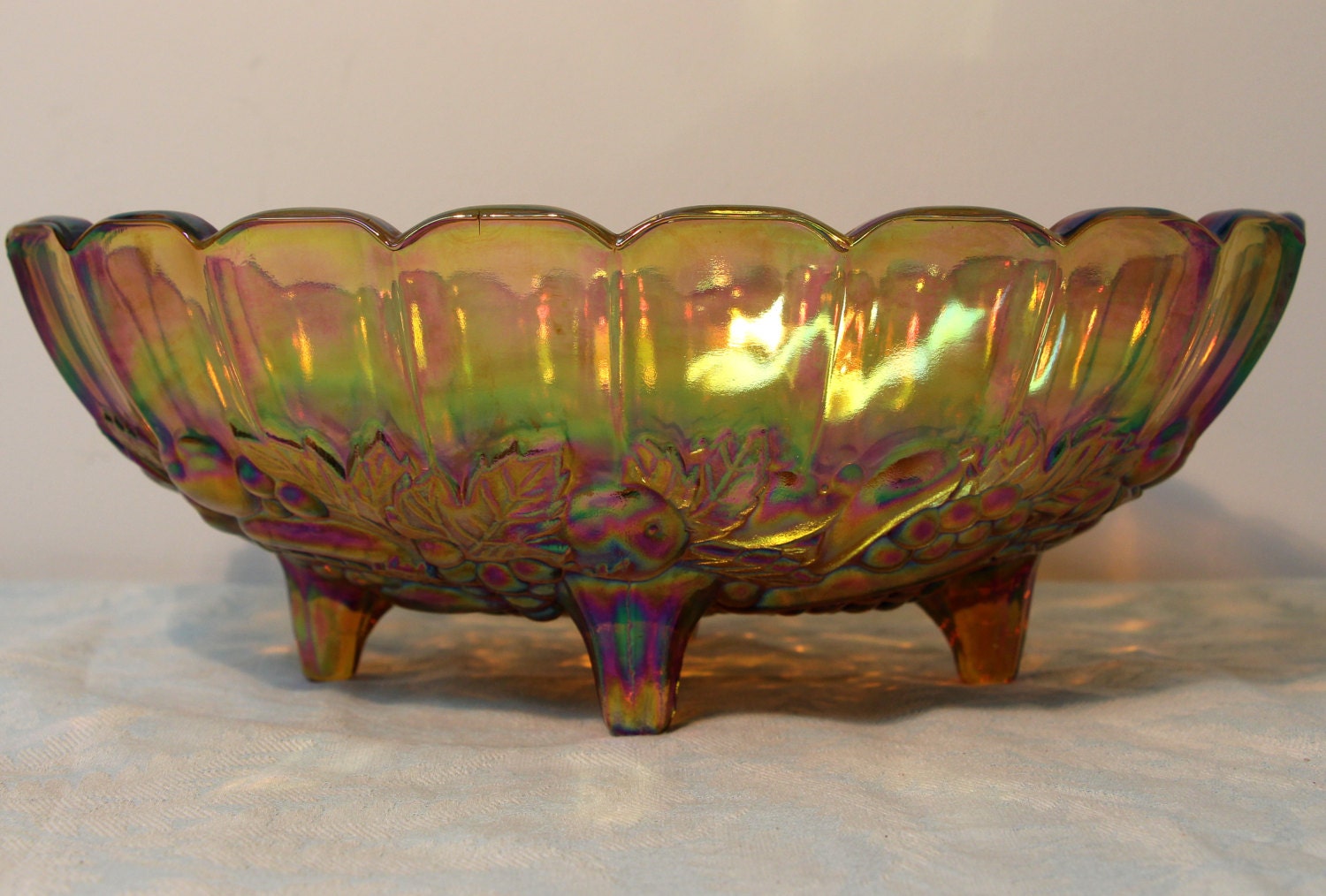 Gold Carnival Glass Oval Footed Bowl Vintage By Millycatvintage 4770