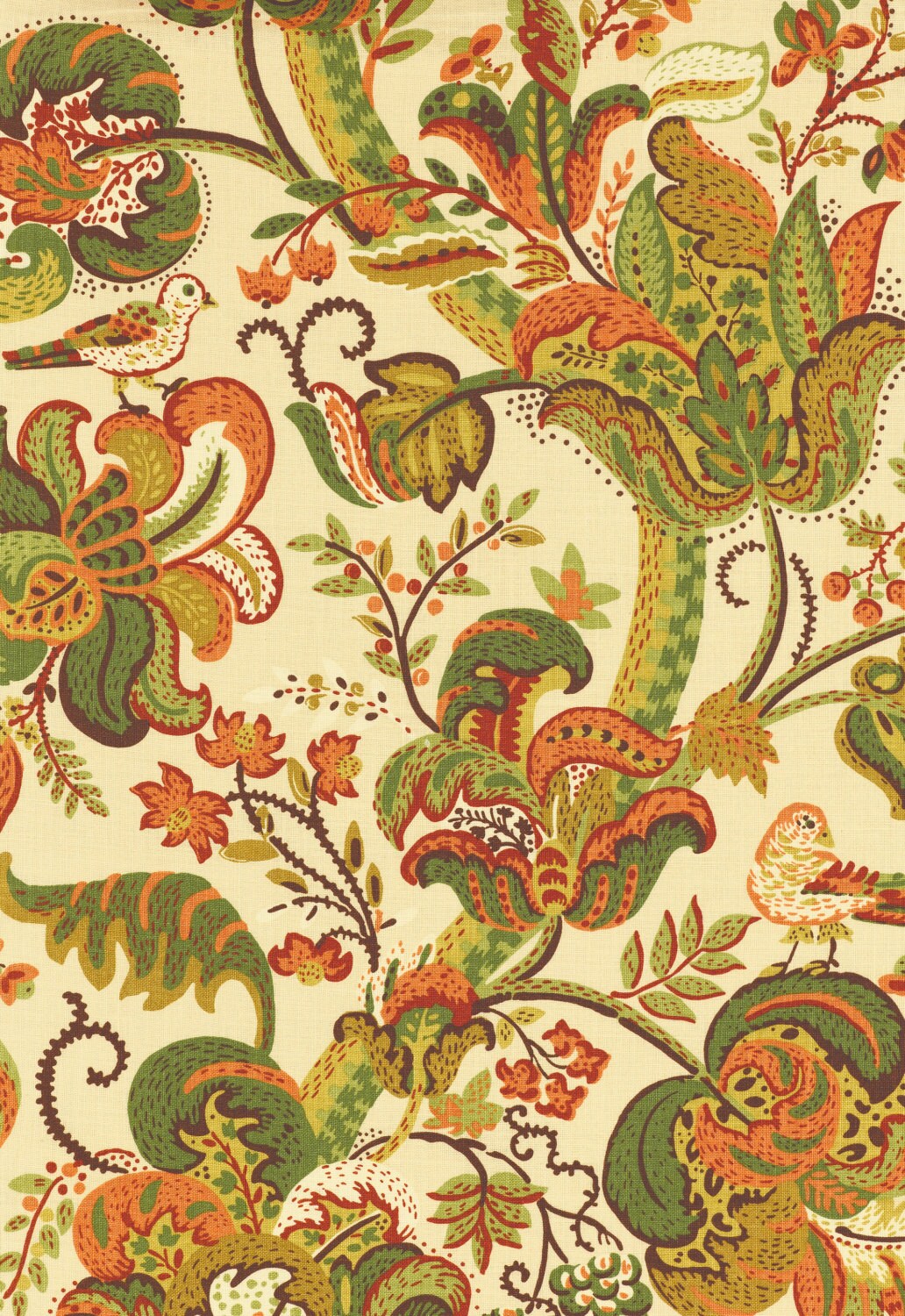 SCHUMACHER Folk Art CLARENDON JACOBEAN Birds Linen Fabric 5