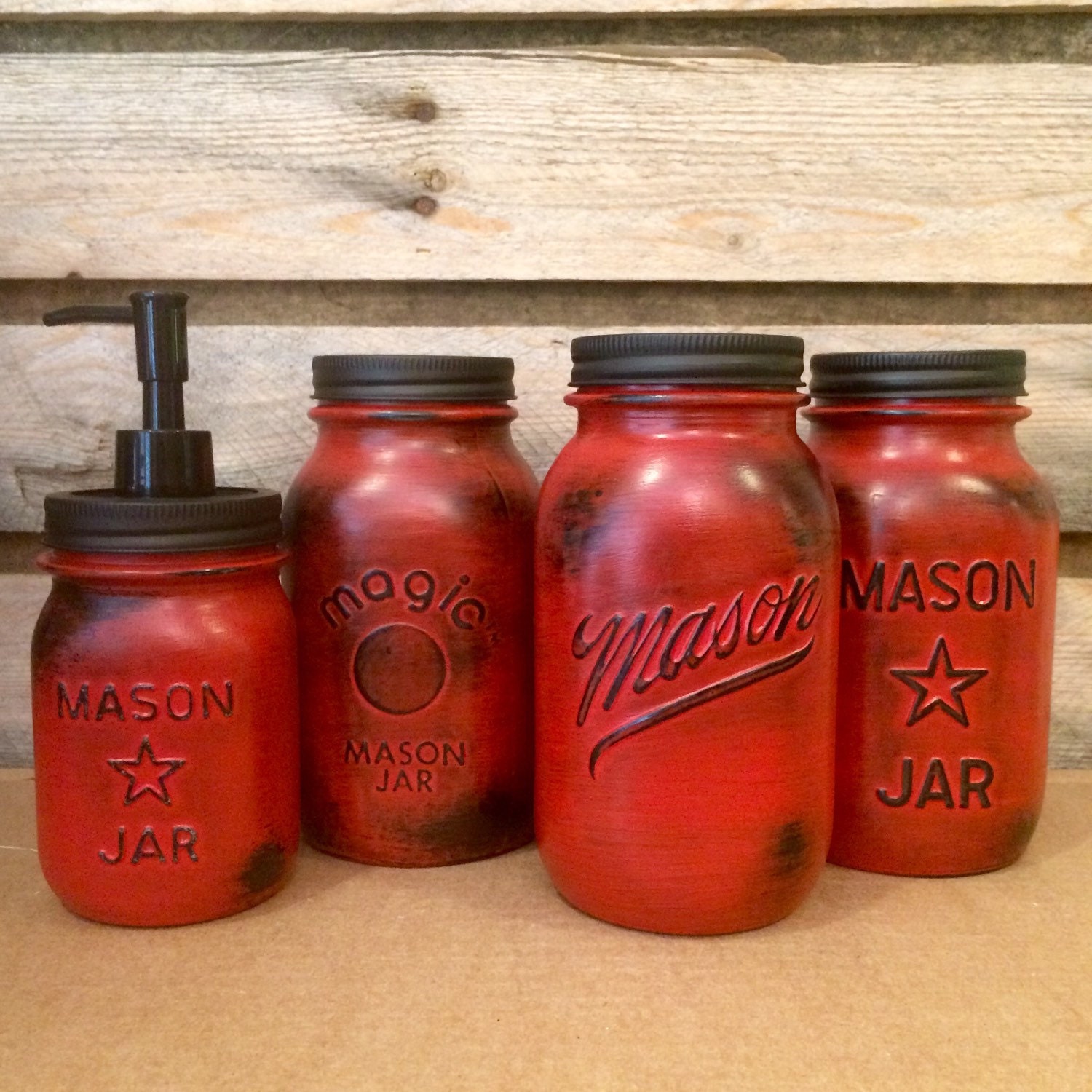 Vintage Red Mason jar canisters Rustic Red Canister Set