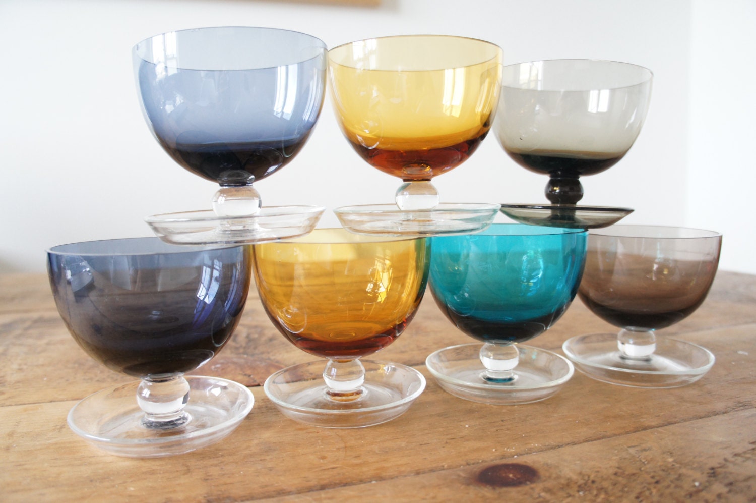 Vintage 1950's coloured glass dessert bowls set
