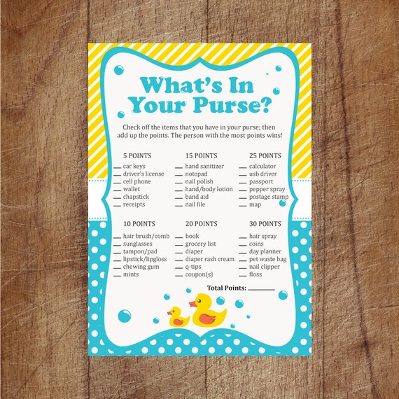 Rubber Ducky What's In Your Purse Baby Shower Game