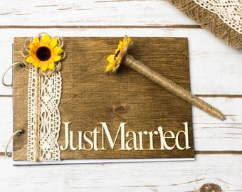Wedding Guestbook Sunflower Guest Book Rustic Guest book Burlap Lace Mr Mrs Note Book Rustic Vow Advice Guestbook