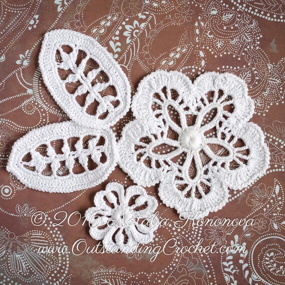 pattern crochet applique lace Leaf Applique Flowers lace  pattern Crochet   Pattern and  Crochet