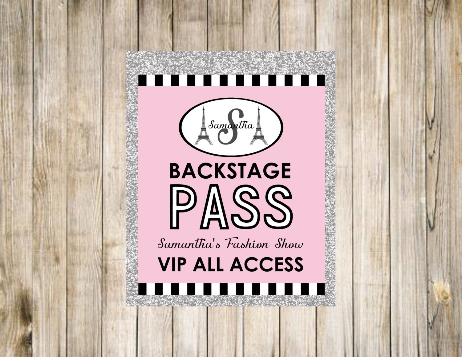 Paris Birthday VIP Backstage Pass Printable Pink Glitter White