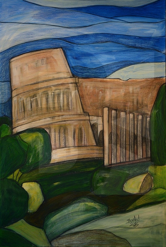 Colosseum Rome Acrylic Painting Cardboard 80x54.5 by BankoFineArt