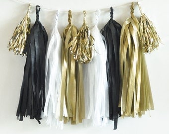 DIY Tassel Garland Kit, Black, White and Gold Tassel Garland