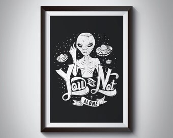 Alien poster - Alien print - Funny prints - Ufo poster - Digital download - Black and White print - Print shop - A4 print