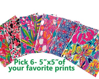 Lilly Pulitzer HTV inspired 6- 5"x5" Lilly inspired, Heat transfer vinyl, lilly htv, htv vinyl