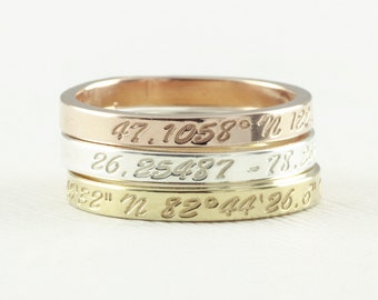 Coordinates Ring / Latitude Longitude Ring / Personalized Latitude Longitude Jewelry / Location Ring / stamped ring / personalized ring .FT4