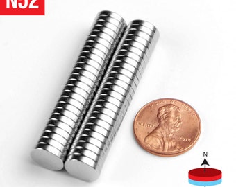 50pcs 10mm x 2mm - 25/64 x 5/64 inches - Grade N52 Strong Disc Rare Earth Neodymium Crafts Fridge Magnets