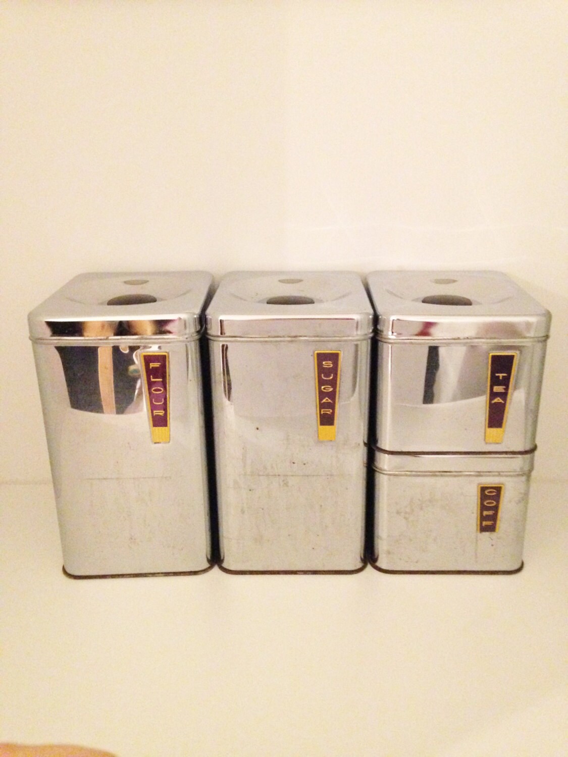 Mid Century Chrome Kitchen Canisters by Lincoln Beautyware