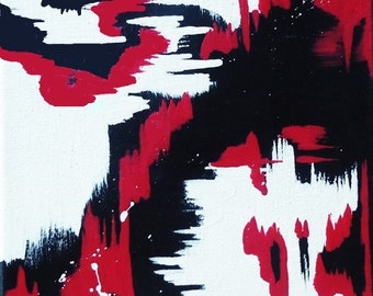 Red, White, and Black Original Abstract Art//Red and Black Painting