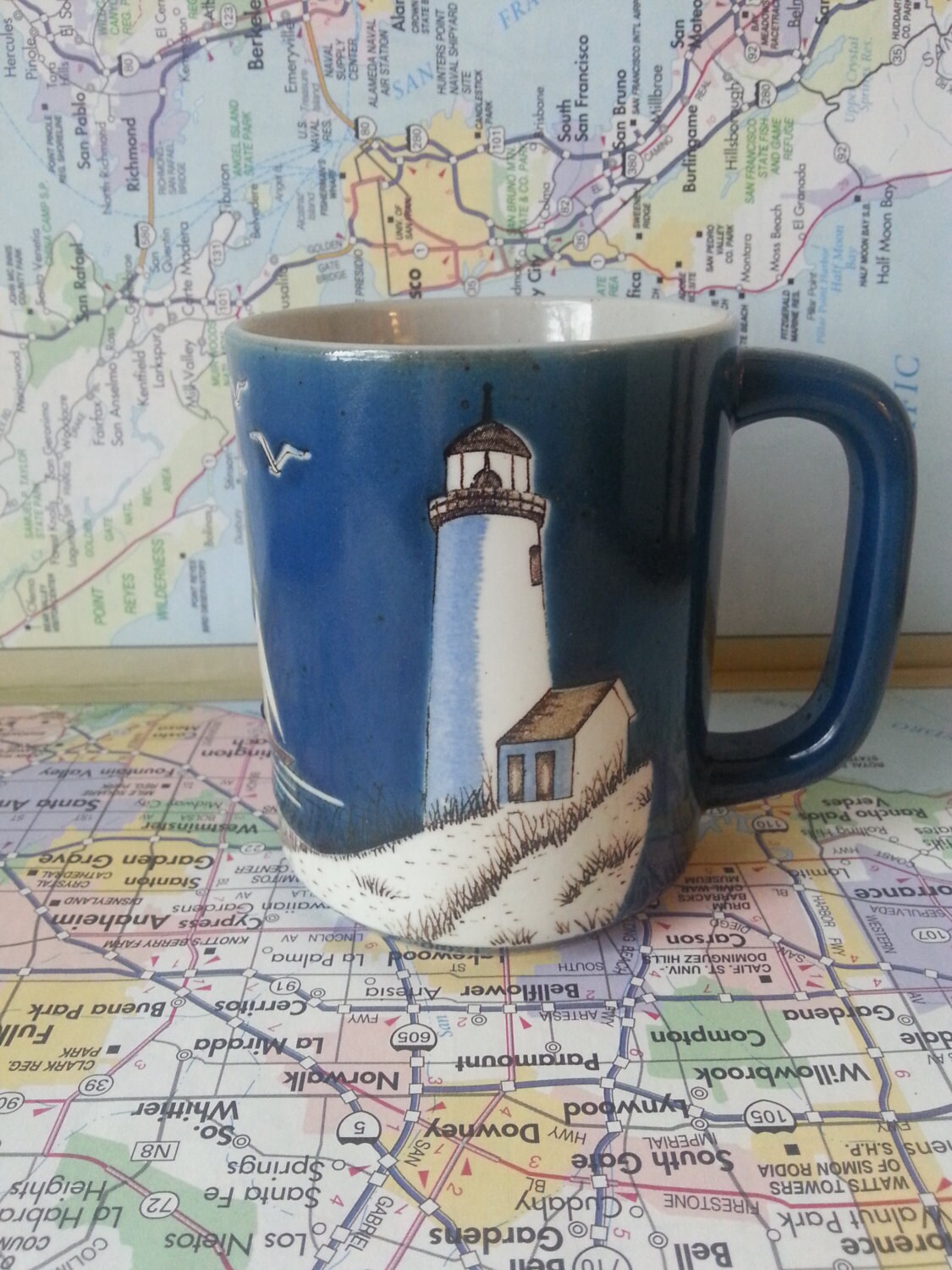 Vintage Light House // Sail Boat// Coffee Cup // by ThirdsCorner