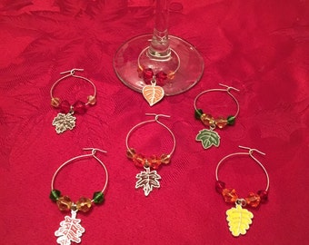 Autumn Leaves Fall Wine Charms, Set of 6!