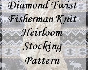 Cable Knit Stocking Pattern, Fisherman Knit Christmas Stocking Pattern, Knitting pattern, Christmas stocking knitting pattern