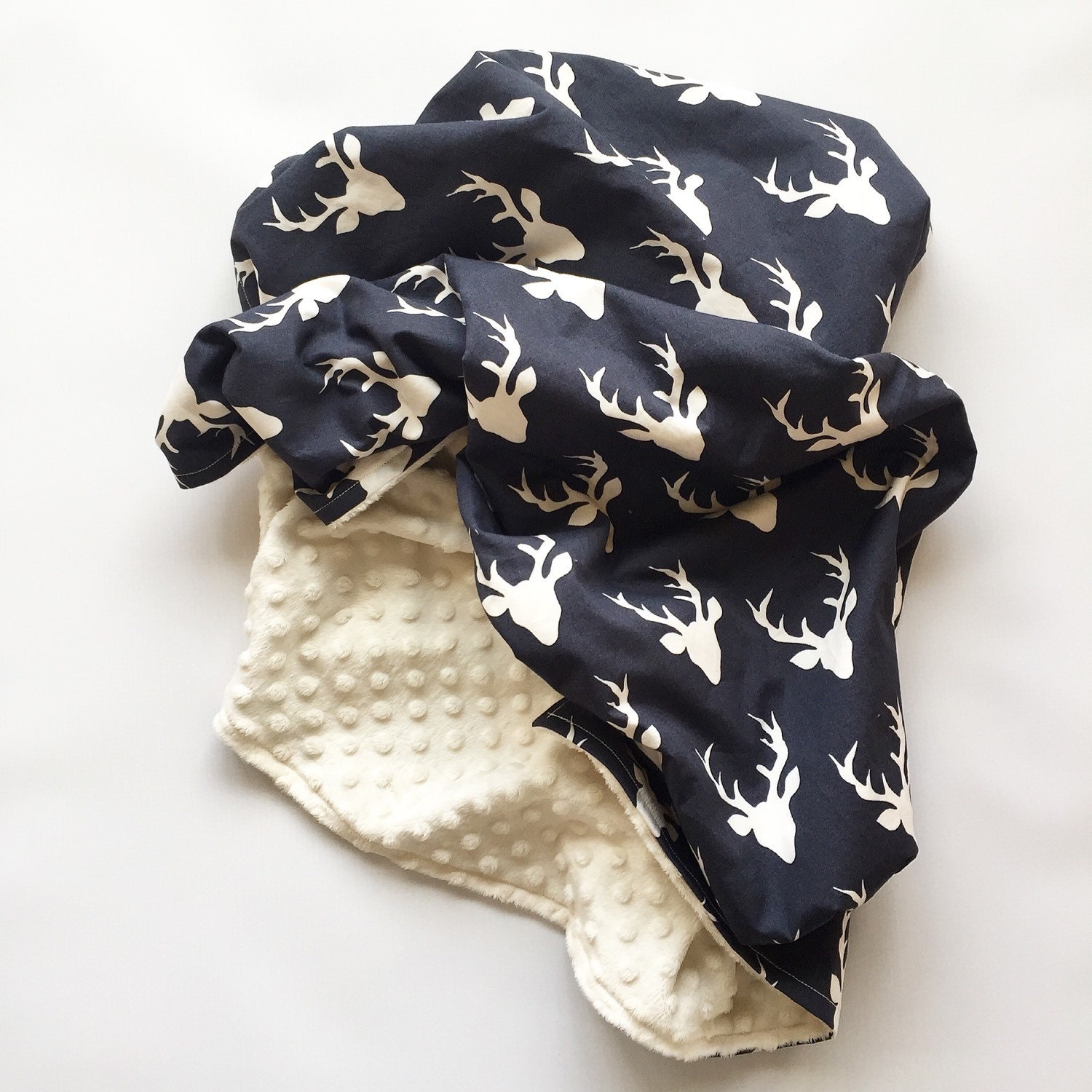 Navy Deer Minky Baby Blanket Modern Minky Blanket Baby