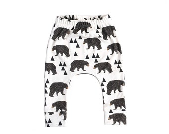 organic cotton baby leggings, bear baby leggings, brown and cream baby leggings, modern baby leggings
