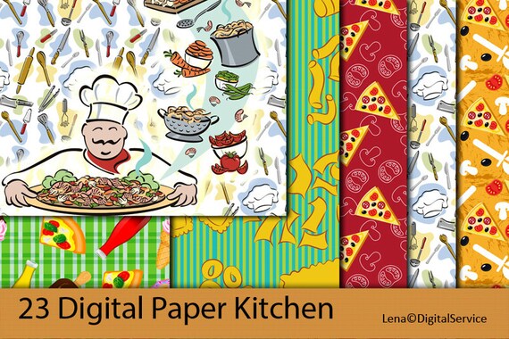23 Digital Paper Kitchen INSTANT DOWNLOAD food printable