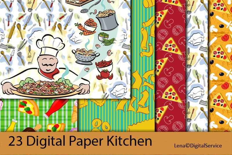 23 Digital Paper Kitchen INSTANT DOWNLOAD food printable