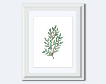 leaf branch print - leaf Wall Art - leaf decor - nature art - wall accents - modern print - Botanical Print - wall art print - Printable Art