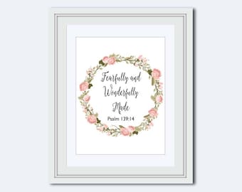 Fearfully and Wonderfully Made - Psalm 139:14 - Scripture Print - nursery print - Bible Verse Print - Christian art print - watercolor art
