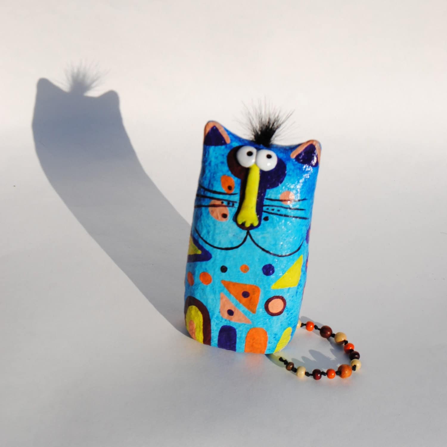 Cat figurine paper mache sculpture collectible cat by Nickcrafts