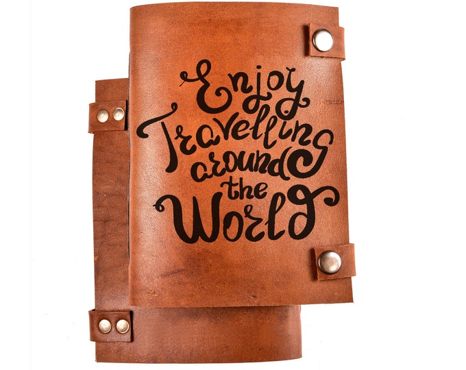 Diary for travellers - leather notebook - personalized notepad - custom journal - "around the world" diary - travel journal