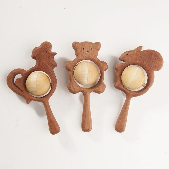 Wooden teether. Teething toy. Wooden Rattle. Rattle for