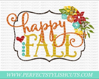 Happy Fall SVG, DXF, EPS, png Files for Cameo and Cricut - Turkey Svg, Thanksgiving Svg, Fall Svg, Autumn Svg, Pumpkin Svg, Flowers Svg