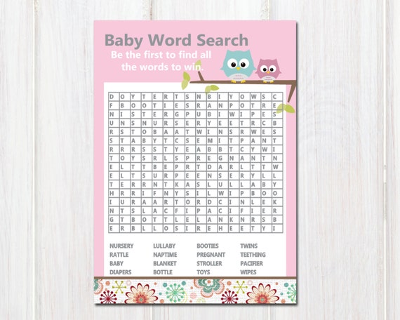 items similar to baby shower word search game owl word