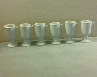 Set Of 6 Hall #1272 Vintage White Pedestal-Base Irish Coffee Mugs, Super Condition